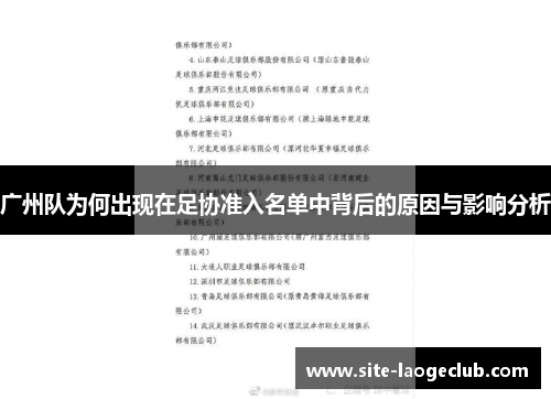 广州队为何出现在足协准入名单中背后的原因与影响分析