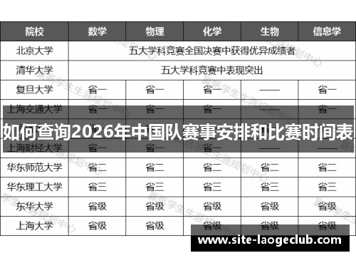 如何查询2026年中国队赛事安排和比赛时间表